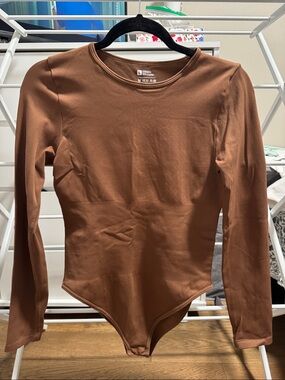 Long Sleeve One-Piece Bodysuit - Brown